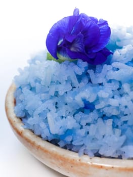 Blue color cooked rice by color of butterfly pea flower