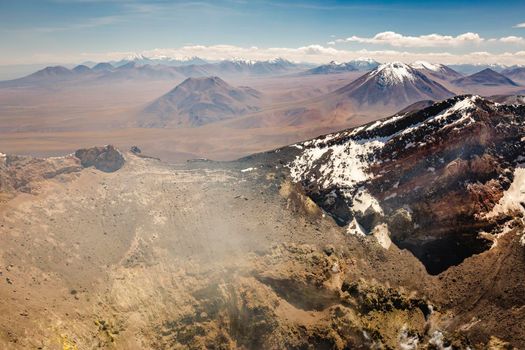 Atacama desert, volcano and arid landscape in Northern Chile, border with Bolivia, South America