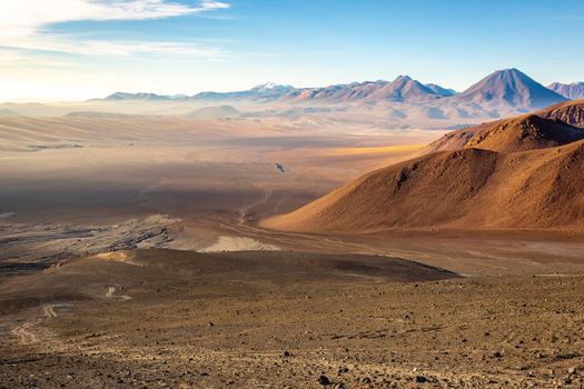 Atacama desert, volcano and arid landscape in Northern Chile, border with Bolivia, South America