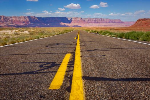 Highway Road U.S. Highway 163 and and desert landscape at sunny day, Arizona, United States