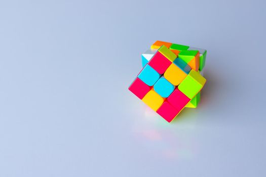3D combination cube box unsolved with selective focus and copy space