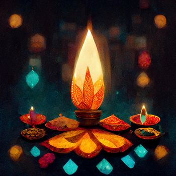 happy diwali indian festival. diwali background with candles. Diwali lanterns realistic background with candles and blurred lights.