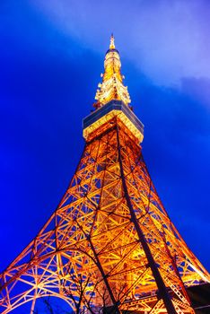 Night view of Tokyo Tower Lighted up. Shooting Location: Tokyo metropolitan area