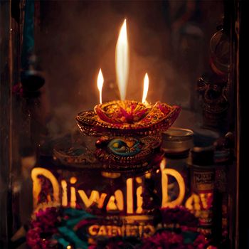 happy diwali indian festival. diwali background with candles. Diwali lanterns realistic background with candles and blurred lights.