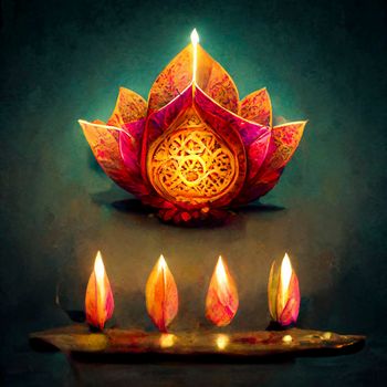 happy diwali indian festival. diwali background with candles. Diwali lanterns realistic background with candles and blurred lights.