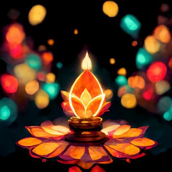 happy diwali indian festival. diwali background with candles. Diwali lanterns realistic background with candles and blurred lights.