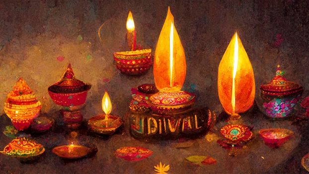 happy diwali indian festival. diwali background with candles. Diwali lanterns realistic background with candles and blurred lights.