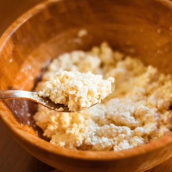 Flour, eggs and cottage cheese, rustic cookbook recipe - weekend cooking, food blog and homemade cuisine concept. Making your favorite pastry