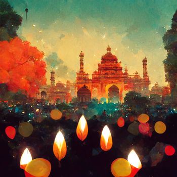 happy diwali indian festival. diwali background with candles. Diwali lanterns realistic background with candles and blurred lights.