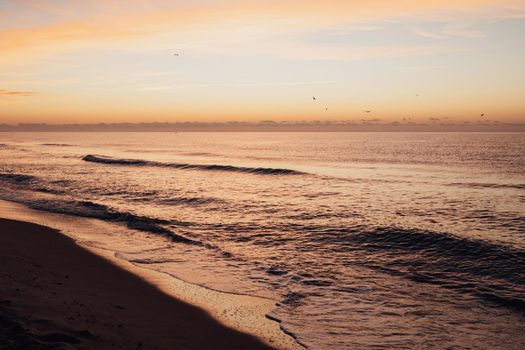 Incredible sunrise and spectacular landscape before dawn on sea