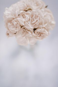 Bridal bouquet of white roses - wedding day, floral beauty, luxury event decoration concept. The happiest day of our lives