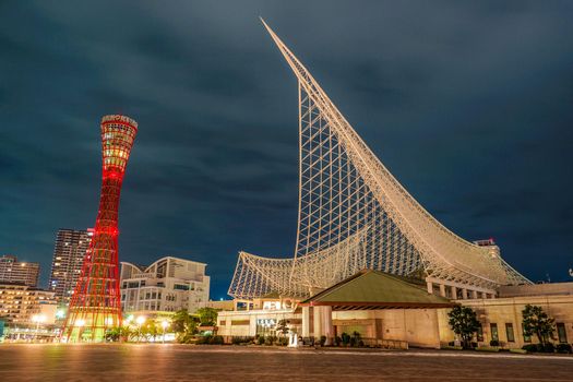 Night view of Kobe Port Tower. Shooting Location: Kobe city, Hyogo Pref