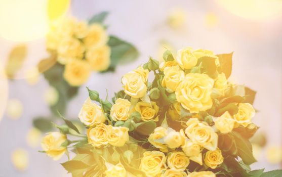 bouquet of yellow roses in sunlight - springtime, mother's day and holiday styled concept