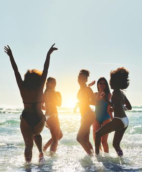 This summer belongs to us. Portrait of a group of happy young women having fun together at the beach