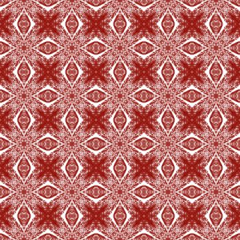 Ikat repeating swimwear design. Maroon symmetrical kaleidoscope background. Textile ready amazing print, swimwear fabric, wallpaper, wrapping. Summer ikat sweamwear pattern.