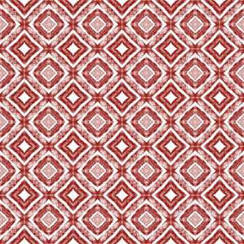 Tiled watercolor pattern. Maroon symmetrical kaleidoscope background. Hand painted tiled watercolor seamless. Textile ready breathtaking print, swimwear fabric, wallpaper, wrapping.