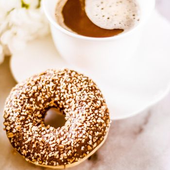 Vintage cup of flavored espresso, flatlay - perfect breakfast and feminine styled concept. I love my morning coffee