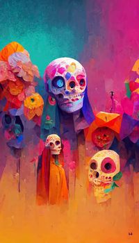 beautiful illustration of the Day of the Dead, Mexican tradition. colorful wallpaper of the day of the dead. catrin/catrina.