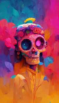 beautiful illustration of the Day of the Dead, Mexican tradition. colorful wallpaper of the day of the dead. catrin/catrina.