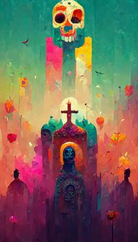 beautiful illustration of the Day of the Dead, Mexican tradition. colorful wallpaper of the day of the dead. catrin/catrina.