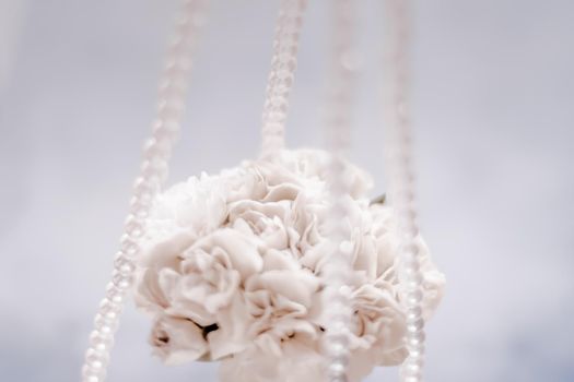 Bridal bouquet of white roses - wedding day, floral beauty, luxury event decoration concept. The happiest day of our lives