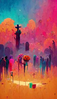 beautiful illustration of the Day of the Dead, Mexican tradition. colorful wallpaper of the day of the dead. catrin/catrina.