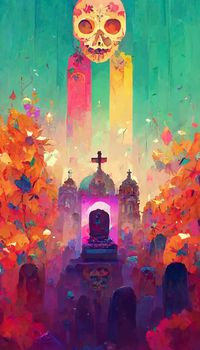 beautiful illustration of the Day of the Dead, Mexican tradition. colorful wallpaper of the day of the dead. catrin/catrina.