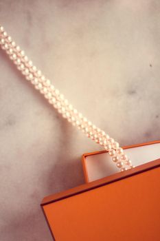 Chic pearl jewellery in a present box - Valentine's day ideas, luxury shopping and holiday inspiration concept. The perfect gift for her