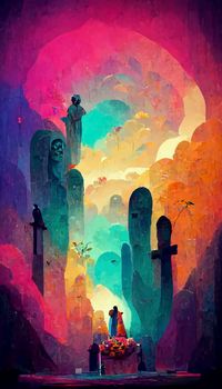 beautiful illustration of the Day of the Dead, Mexican tradition. colorful wallpaper of the day of the dead. catrin/catrina.