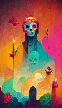 beautiful illustration of the Day of the Dead, Mexican tradition. colorful wallpaper of the day of the dead. catrin/catrina.