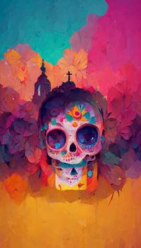 beautiful illustration of the Day of the Dead, Mexican tradition. colorful wallpaper of the day of the dead. catrin/catrina.