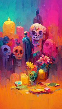 beautiful illustration of the Day of the Dead, Mexican tradition. colorful wallpaper of the day of the dead. catrin/catrina.