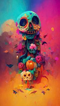 beautiful illustration of the Day of the Dead, Mexican tradition. colorful wallpaper of the day of the dead. catrin/catrina.