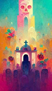 beautiful illustration of the Day of the Dead, Mexican tradition. colorful wallpaper of the day of the dead. catrin/catrina.