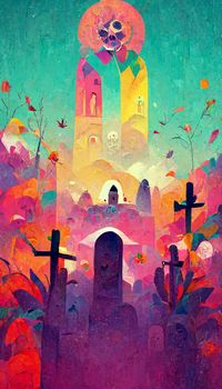 beautiful illustration of the Day of the Dead, Mexican tradition. colorful wallpaper of the day of the dead. catrin/catrina.