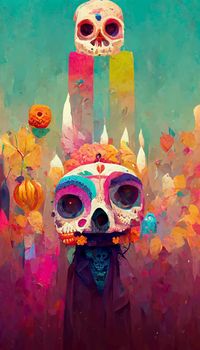 beautiful illustration of the Day of the Dead, Mexican tradition. colorful wallpaper of the day of the dead. catrin/catrina.