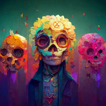 beautiful illustration of the Day of the Dead, Mexican tradition. colorful wallpaper of the day of the dead. catrin/catrina.