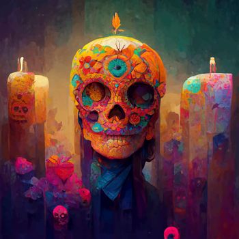 beautiful illustration of the Day of the Dead, Mexican tradition. colorful wallpaper of the day of the dead. catrin/catrina.