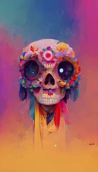 beautiful illustration of the Day of the Dead, Mexican tradition. colorful wallpaper of the day of the dead. catrin/catrina.