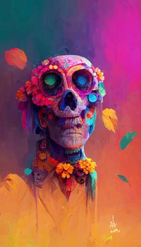 beautiful illustration of the Day of the Dead, Mexican tradition. colorful wallpaper of the day of the dead. catrin/catrina.