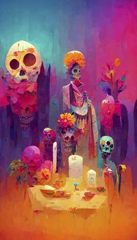 beautiful illustration of the Day of the Dead, Mexican tradition. colorful wallpaper of the day of the dead. catrin/catrina.