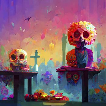 beautiful illustration of the Day of the Dead, Mexican tradition. colorful wallpaper of the day of the dead. catrin/catrina.