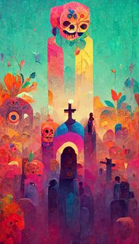 beautiful illustration of the Day of the Dead, Mexican tradition. colorful wallpaper of the day of the dead. catrin/catrina.