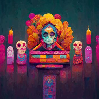 beautiful illustration of the Day of the Dead, Mexican tradition. colorful wallpaper of the day of the dead. catrin/catrina.