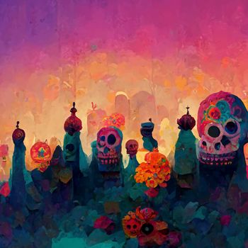 beautiful illustration of the Day of the Dead, Mexican tradition. colorful wallpaper of the day of the dead. catrin/catrina.