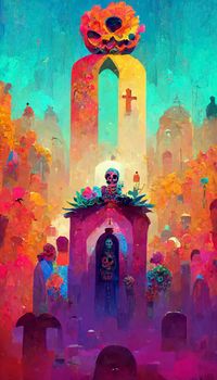 beautiful illustration of the Day of the Dead, Mexican tradition. colorful wallpaper of the day of the dead. catrin/catrina.