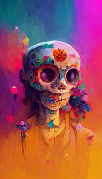 beautiful illustration of the Day of the Dead, Mexican tradition. colorful wallpaper of the day of the dead. catrin/catrina.