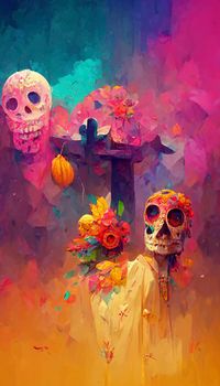 beautiful illustration of the Day of the Dead, Mexican tradition. colorful wallpaper of the day of the dead. catrin/catrina.