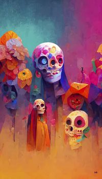 beautiful illustration of the Day of the Dead, Mexican tradition. colorful wallpaper of the day of the dead. catrin/catrina.