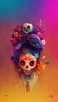 beautiful illustration of the Day of the Dead, Mexican tradition. colorful wallpaper of the day of the dead. catrin/catrina.